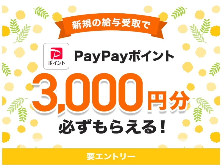PayPay銀行の口座開設し給与受取で3000円分もらえる